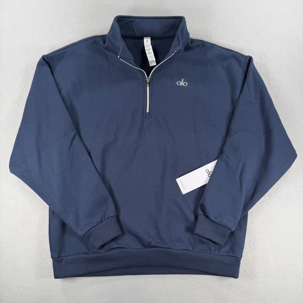 Alo Yoga Mens Quarter Zip Sweatshirt Navy Blue Fleece Pullover XL NEW